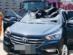 80㎏ 화물차 바퀴, 반대편 車路 일가족 덮쳤다